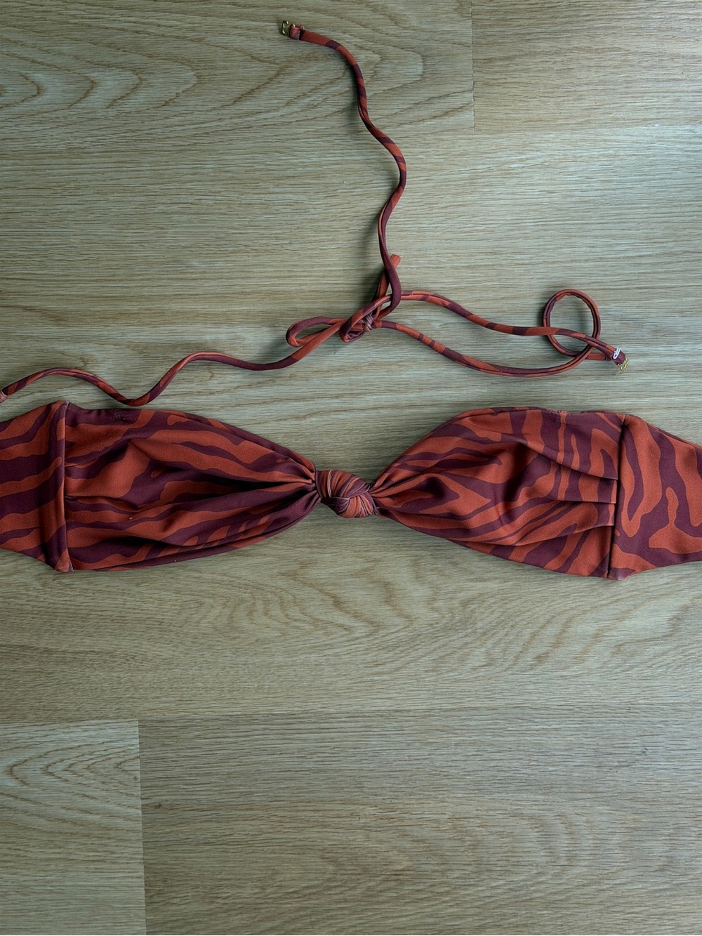 SKATIE Lyndi Top in Beachwood - Red & Rust Zebra-Stripe Bandeau Bikini Top